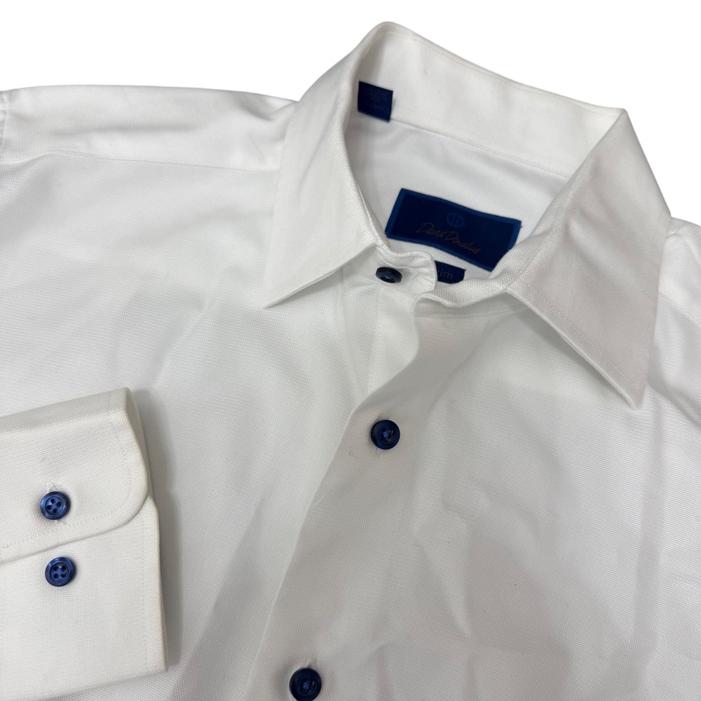 David Donahue Dress Shirt Mens 16.5 36/37 White Trim Fit Cotton Textured Button